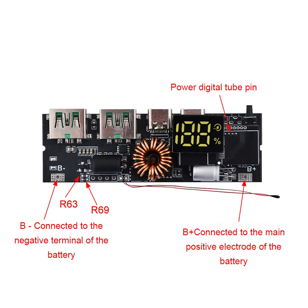 QC4.0 QC3.0 LED Dual USB PD Fast Charger 3S 4S 5S 100W Double C Port Two way Fast Charge Module Charging Temperature Protection