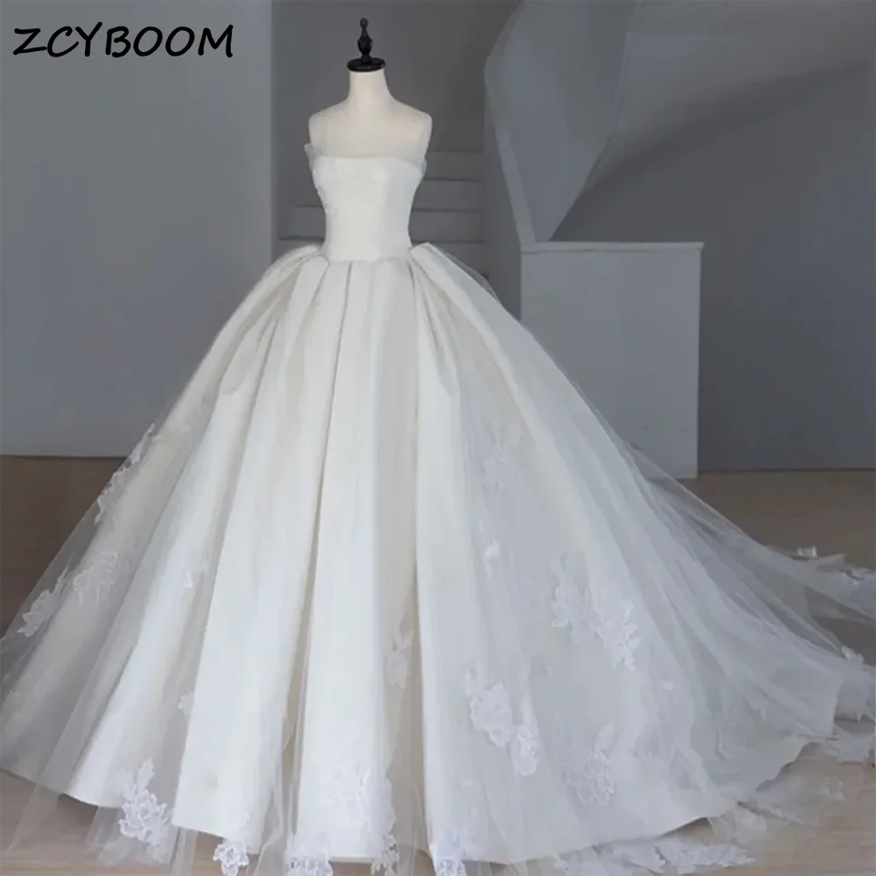 

Gorgeous Strapless Lace Appliques Ball Gown Wedding Dresses 2024 Pearls Beading Zipper Back Princess Bride Gown Vestido De Novia