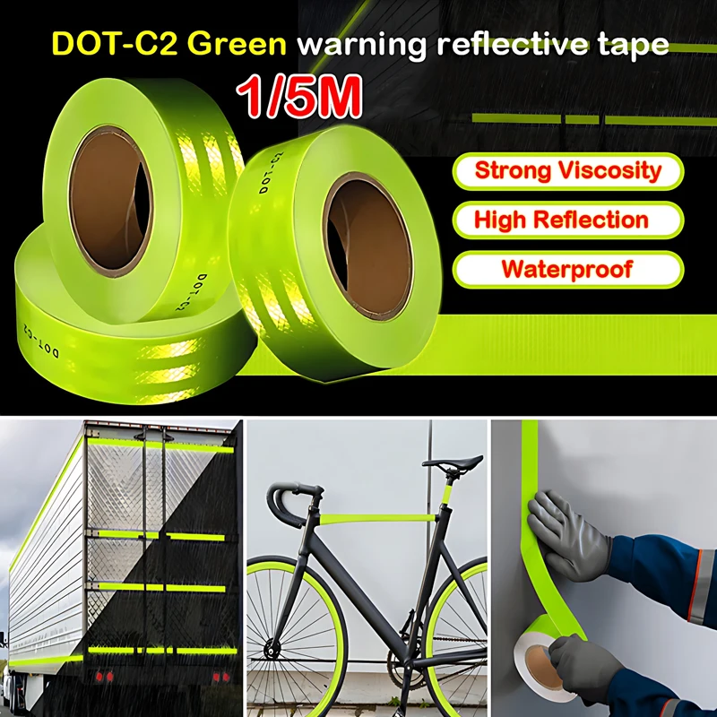 1/5m Dot-c2 Green Bright High Reflective Warning Safety Tape Strongly Sticky Waterproof For Trailer Car boats Bicycle Building