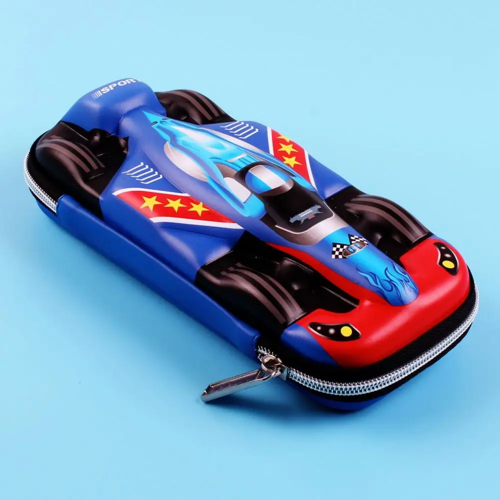 Stationery Box 3D Racing Car Shape Large Capacity Zipper Closure Waterproof Smooth Surface Pencil Storage Bag Student Supplies