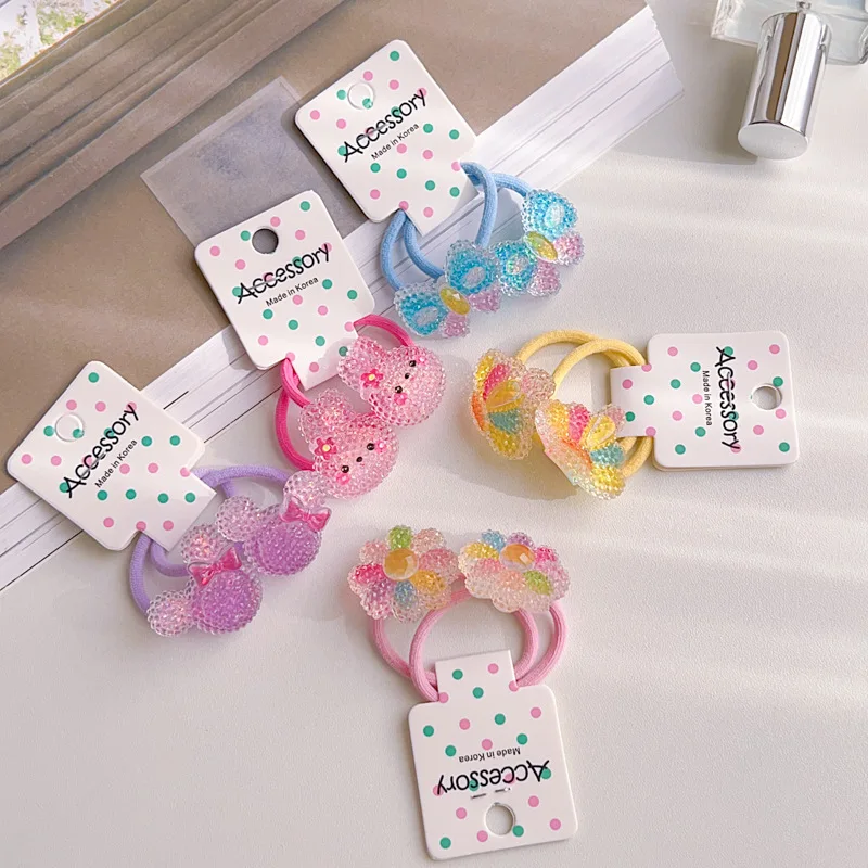 2PCS New Sparkling Butterfly Crown Lovely Girls Elastic Hair Bands Hair Accessories Children Hair Ties Baby Headwear