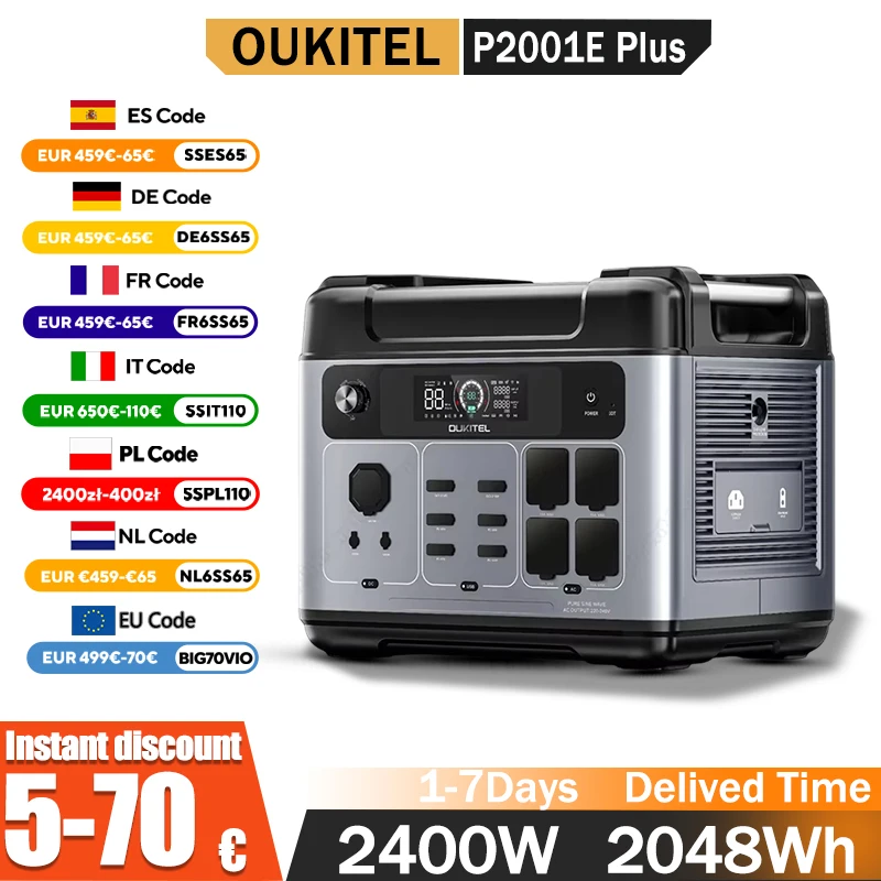 OUKITEL P2001E Plus Portable Power Station 2400W Output Power 2048Wh Capacity LiFePO4 Family Outdoor Camping Backup Powerstation