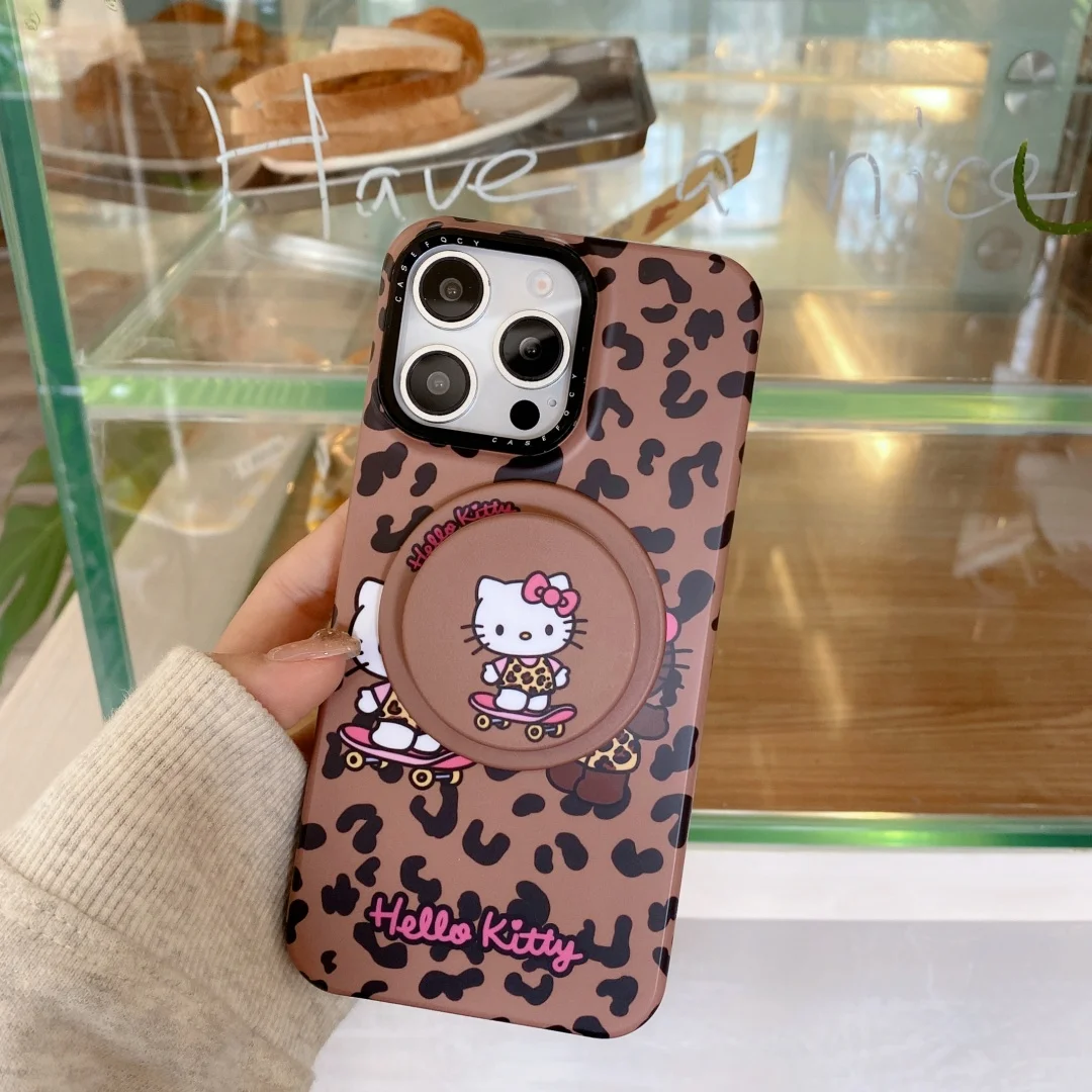 럭셔리 레오파드 비키니 헬로 키티 전화 케이스 아이폰 15 14 프로 맥스 Magsafe 무선 충전 충격 방지 뒷면 커버 Funda ﻿