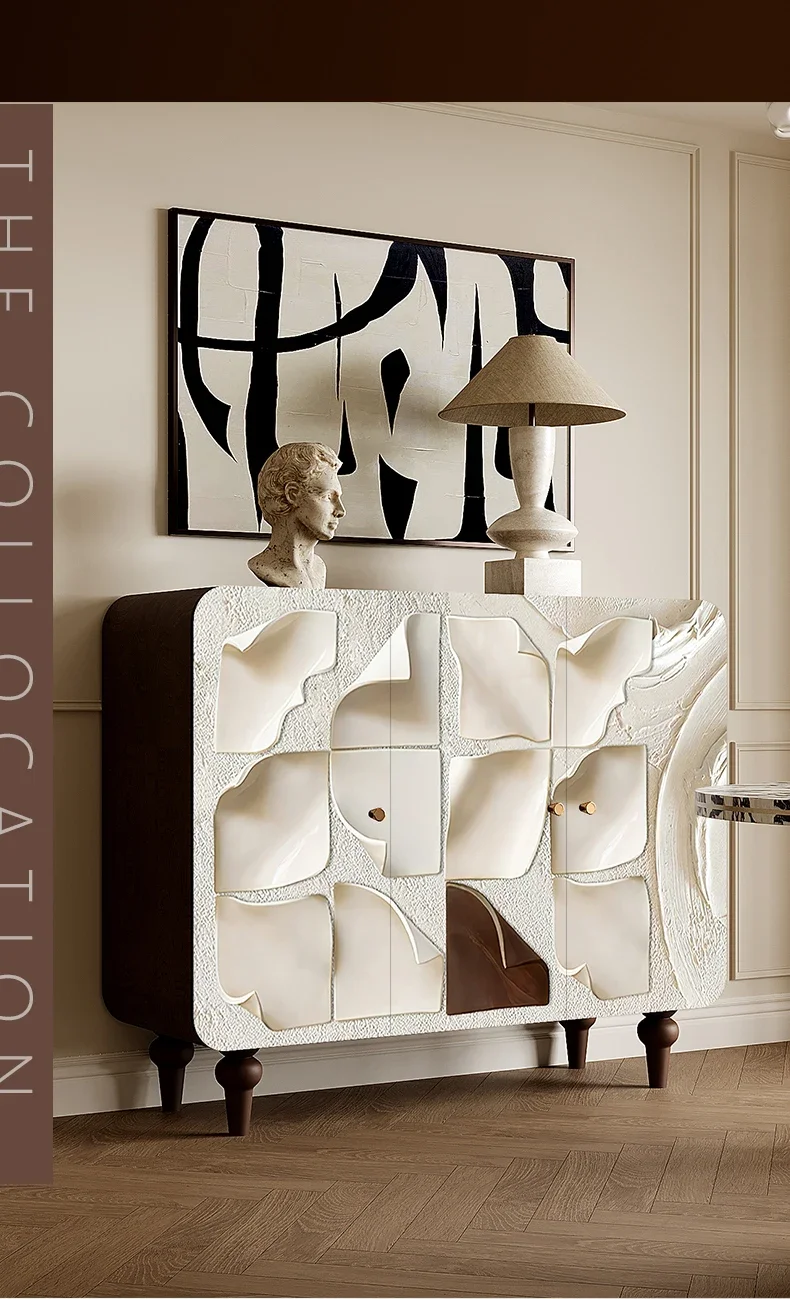 HHModern كريم نمط خزانة جانبية خشب متين جدار خزانة مدخل رسمت