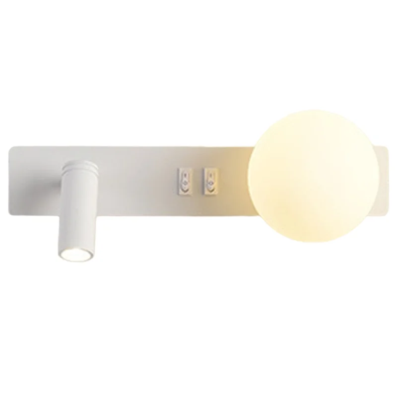 

B08B-LED Wall Light With Switch Adjustable Spotlight Glass Wall Sconce Lamp For Bedroom Bedside Light Fixture Wall Decor White