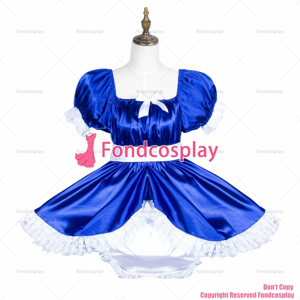 Fondcosplay ผู้ใหญ่เซ็กซี่ Cross Dressing Sissy สั้นซาตินสีฟ้าชุดล็อคชุด Jumpsuits Rompers Tailor-Made [G3776]