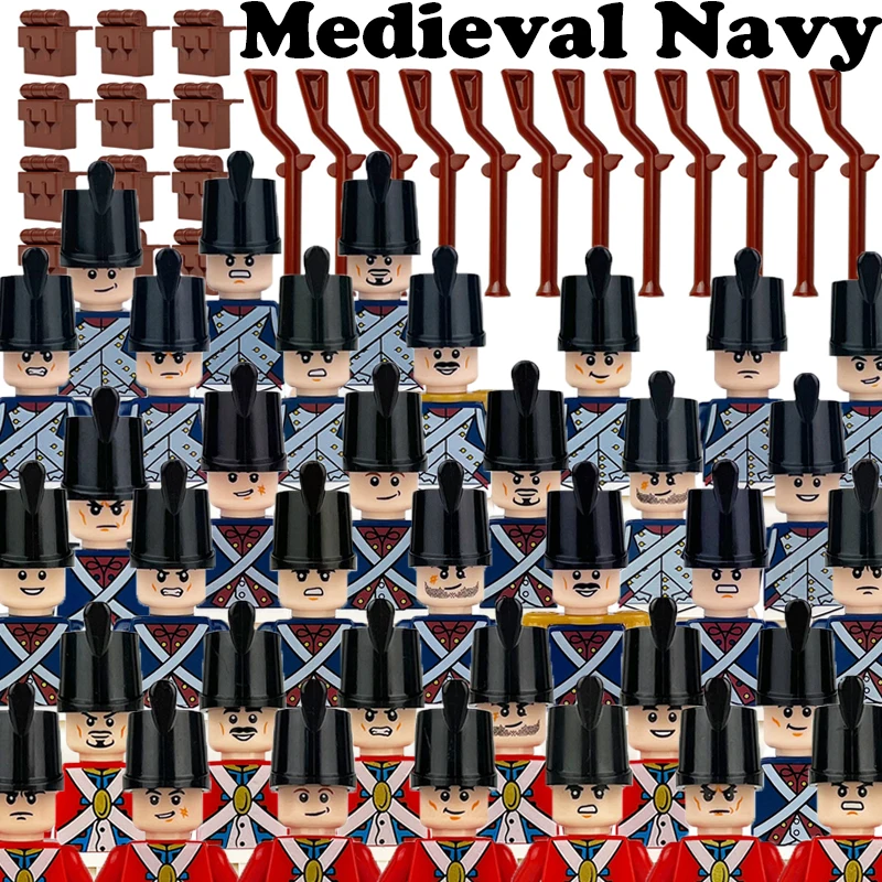 

MOC Medieval Military Europe Navy Soldier Figures Building Blocks Castle Knights Army Pirate Warrior Gun Bag Weapons Bricks Toys