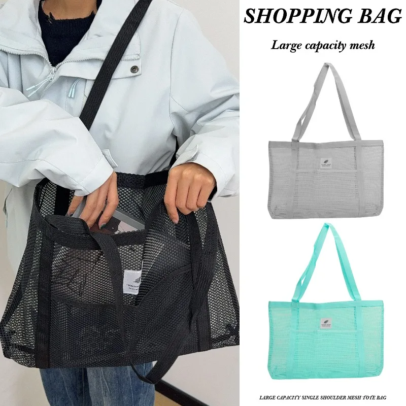 Transparente Mesh-Umhängetasche für Damen, modisch, tragbar, Einkaufen, Reisen, Strand, Mesh-Netz, Tragetasche, multifunktionale Handtaschen