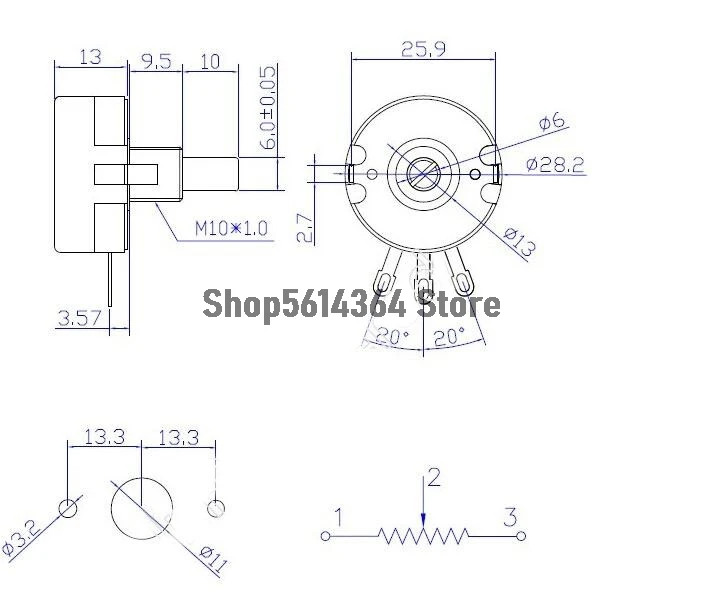 WTH118-1A 2W 1K/2K2/4K7/10K/22K/47K/100K/470K/1M Ohm Resistors Single Turn Rotary Carbon Film Taper Potentiome​ter