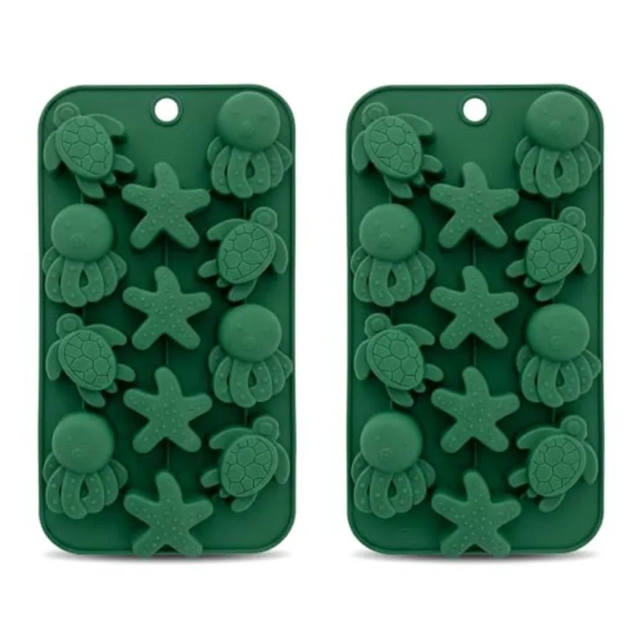 

2-Pack Sea Animal Silicone Ice Cube Mold Set with Seahorse Turtle, Starfish, Octopus - Reusable Trays for Summer Drinks, Cockta