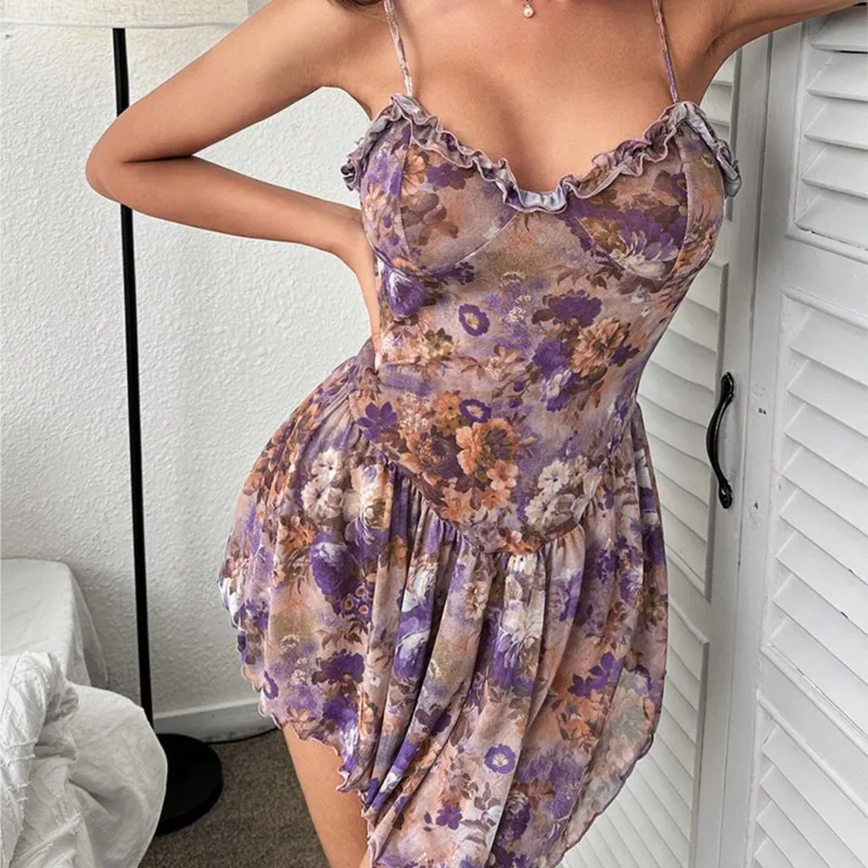 Fragmented European Hot Dress Style Camisole Youth Dress Short Skirt Casual Women's Dresses Sexy Costume Women Sex Sling Dresses