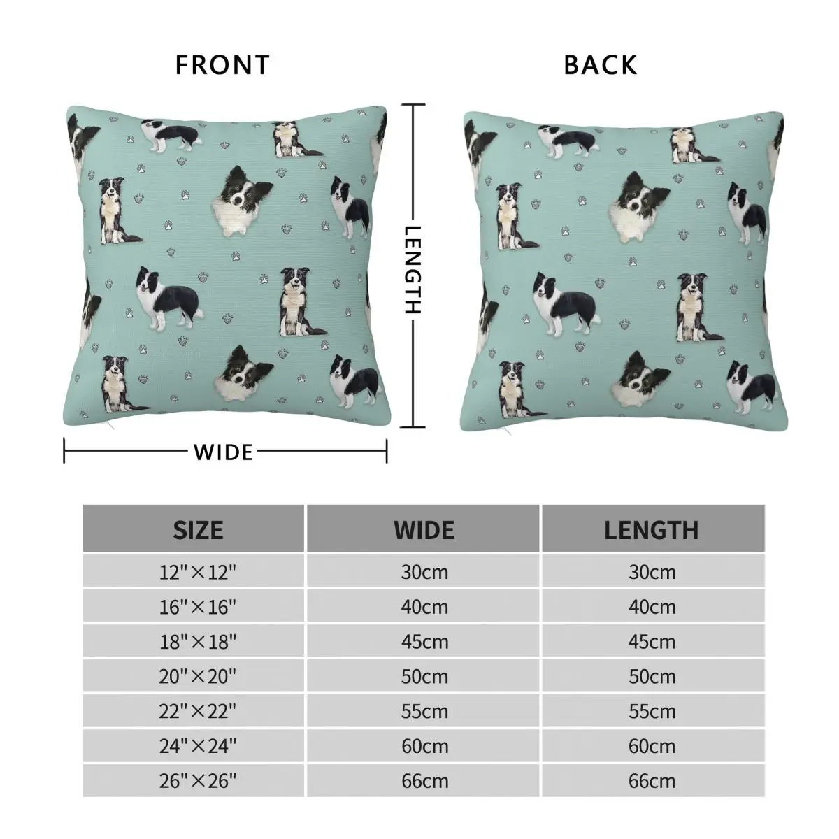 Border Collie Blue Square Pillowcase Polyester Linen Velvet Pattern Zip Decorative Car Cushion Cover