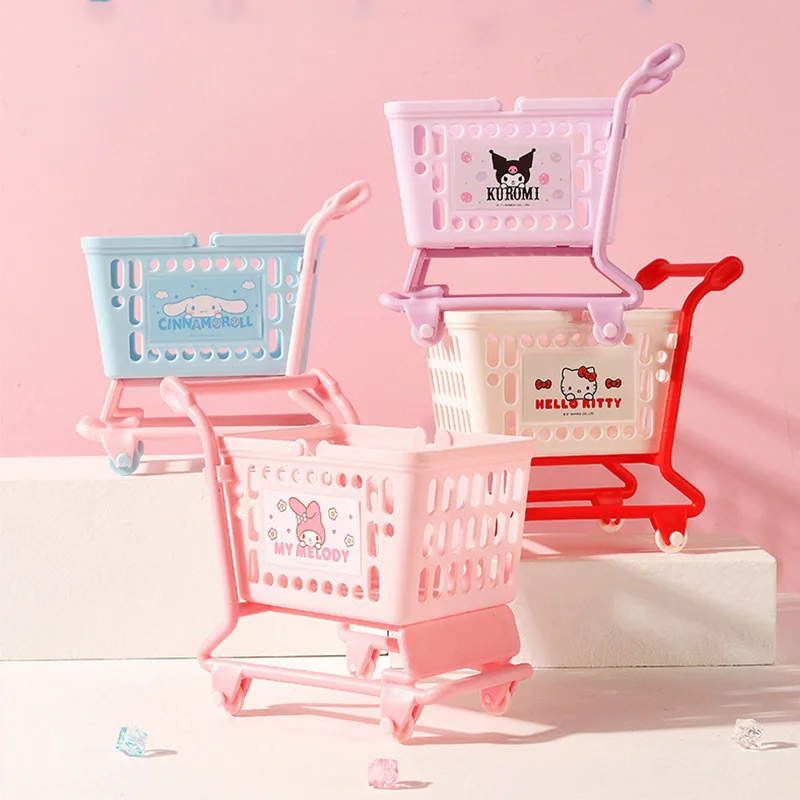 Sanrio Cart Cute Desktop Storage Box Cinnamoroll Melody Hello Kitty Cosmetics Jewelry Toiletries Sundries Arrange Girl Gifts