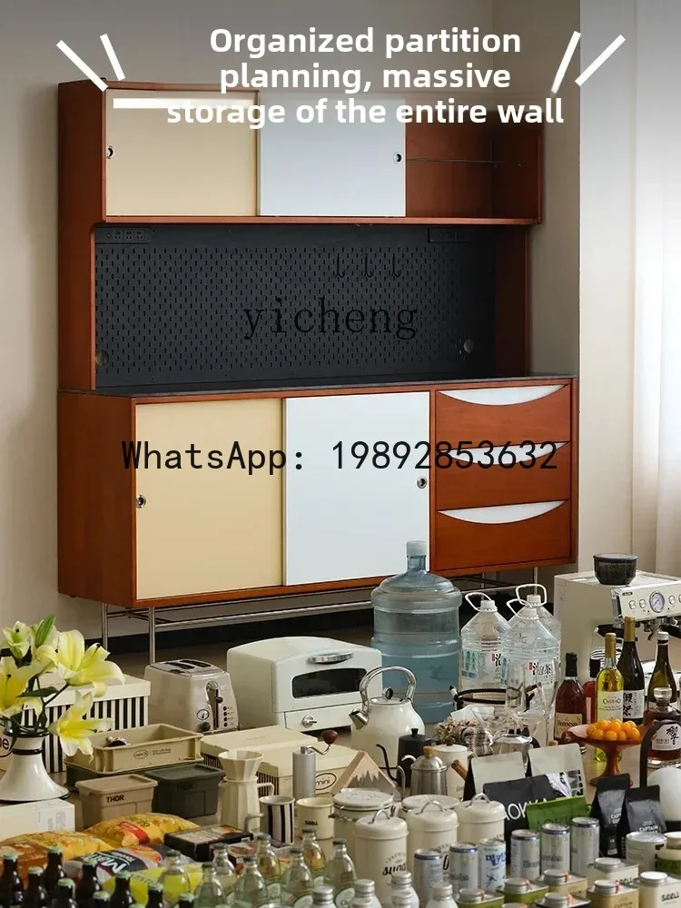 خزانة جانبية لتناول الطعام من الخشب الصلب، تخزين قديم متكامل مقابل خزانة مطعم الحائط، خزانة شاي منزلية بسيطة #2
