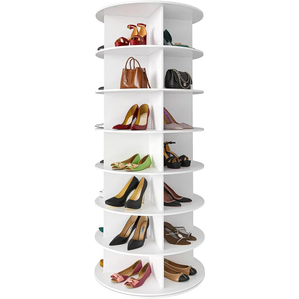 7 Tier Rotating Shoe Rack Tower, Spinning Shoe Display Lazy Susan, Revolving 360 Shoe Rack Storage Round Carousel