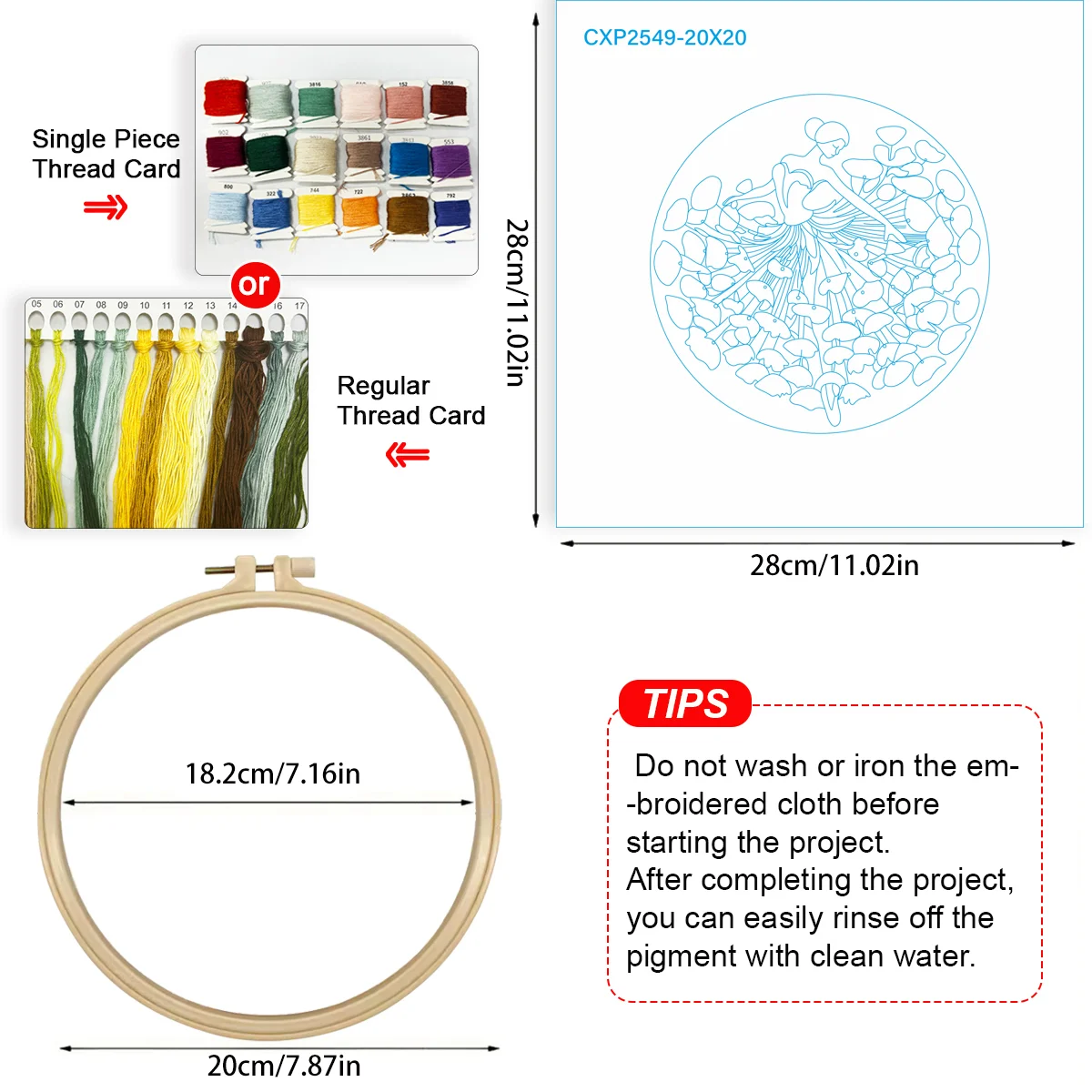 1 Stück 20X20CM/15X15CM 7,87/6,3 Zoll Stickerei-Starter-Kit für Frauen DIY-Kit DIY-Stickerei-Set Handarbeiten Heimdekoration Nähkunst – Detail 4