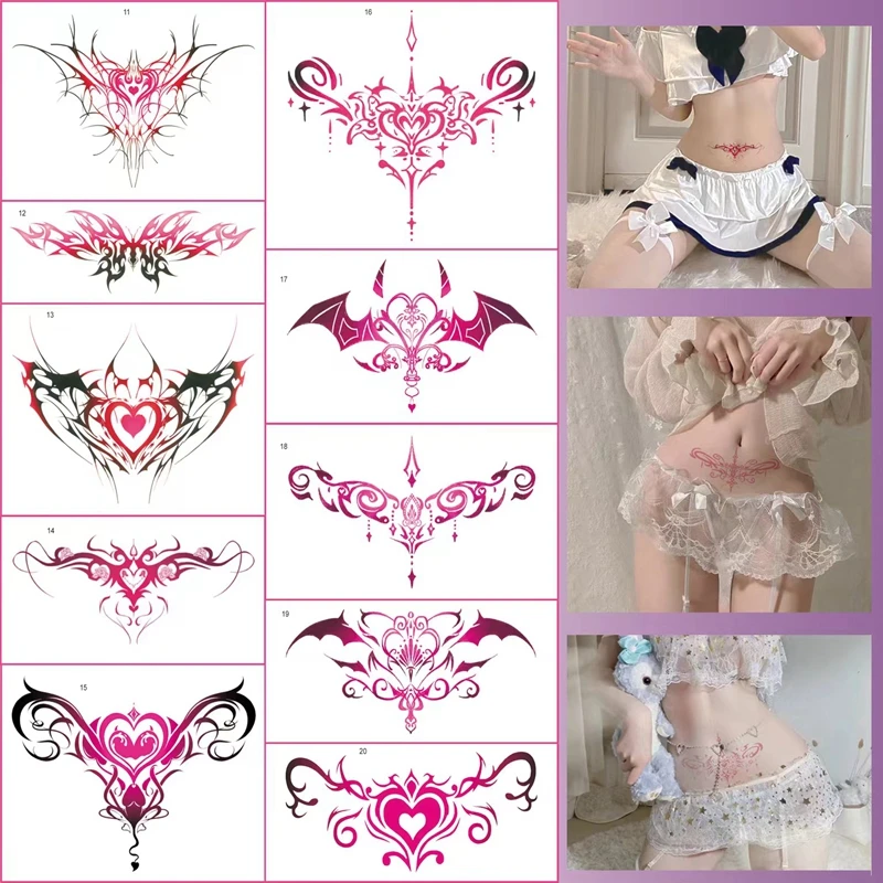 20pc/Lot Waist Abdomen Sexy Temporary Tattoo Sticker Female Covered Scar Waterproof Succubus Totem Human Fake Tattoos Watercolor