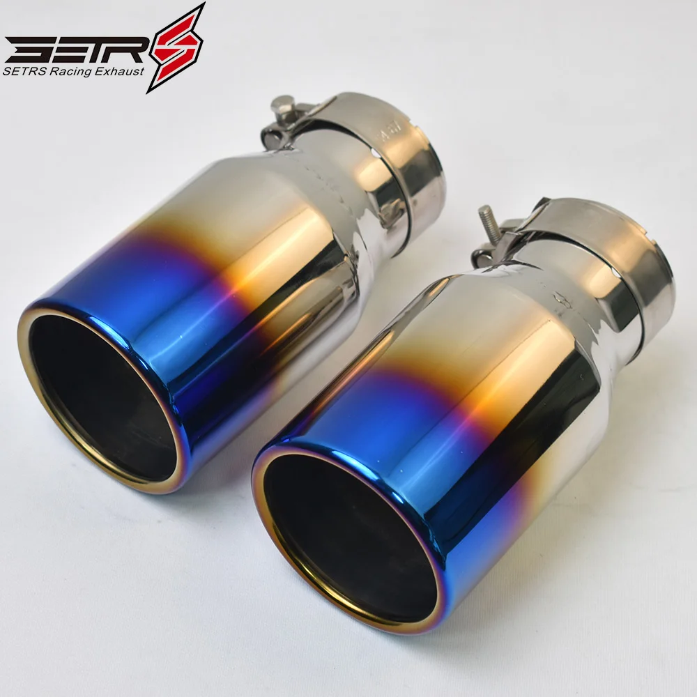 1Pc Universal Brunt Blue Stainless Steel Flat Flange Exhaust Pipe Curly Muffler Tip