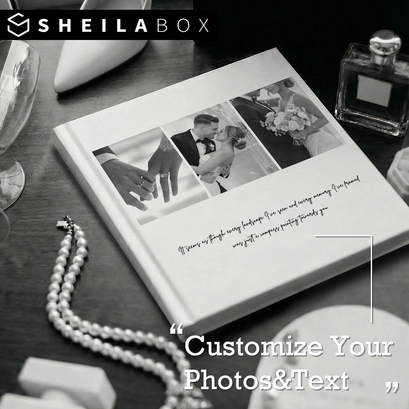 Livre d'or photo personnalisé Sheilabox – Couverture rigide de qualité supérieure avec nom et date – Souvenir de mariage, anniversaire, ou livre de souvenirs