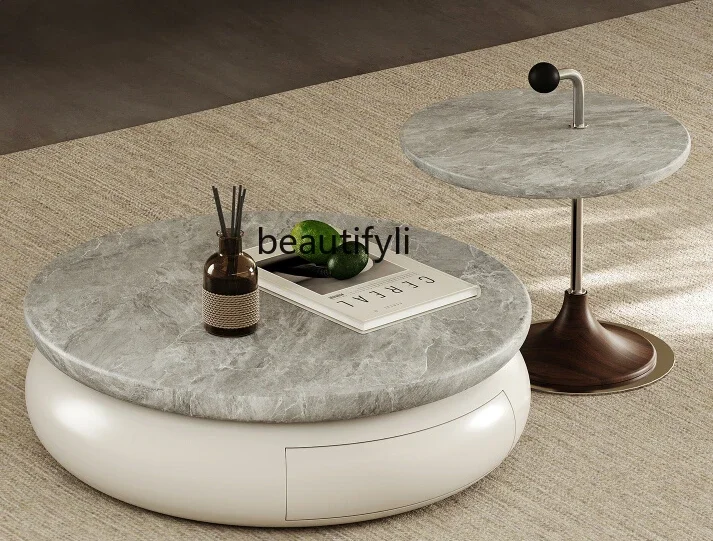 

Italian minimalist marble coffee table combination round living room household small apartment light luxury, storage
