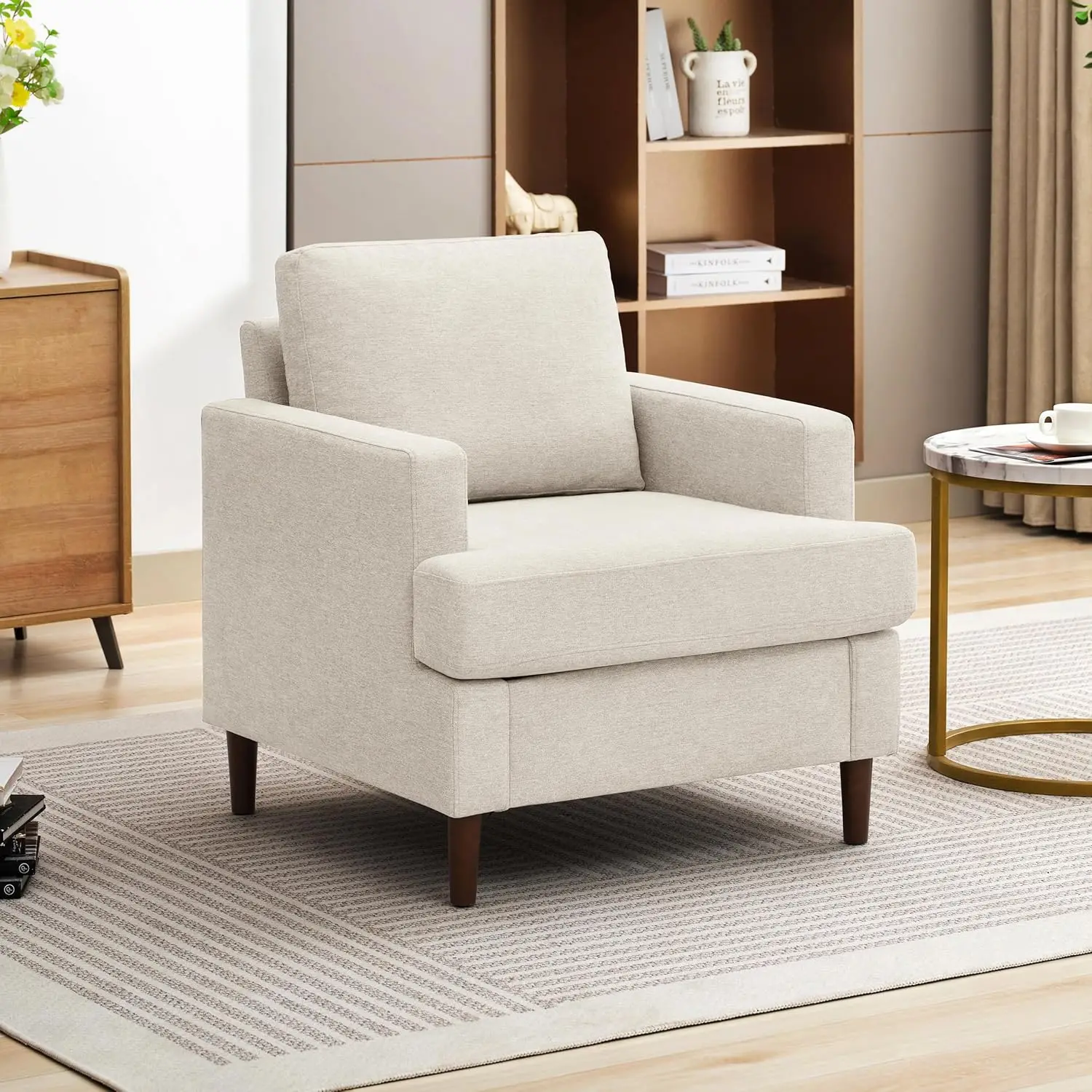 Accent Chair,Modern Linen Fabric Armchair for Living Room,Comfy Upholstered Reading Accent Chairs for Bedroom,Single Sofa Chair