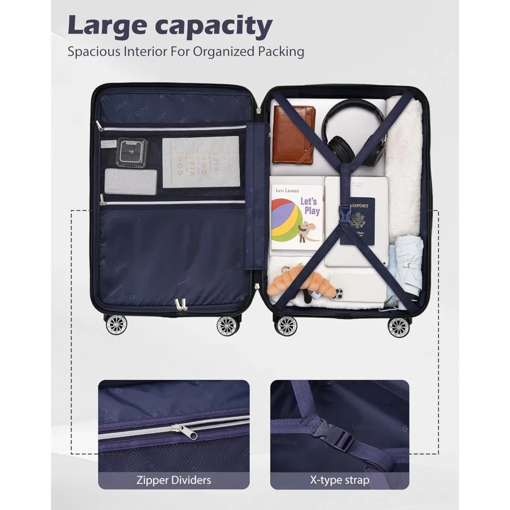 Expandable Suitcase PC+ABS Spinner 20in 24in 28in Carry-On Luggage in Orange, Medium Size 24in for Travel