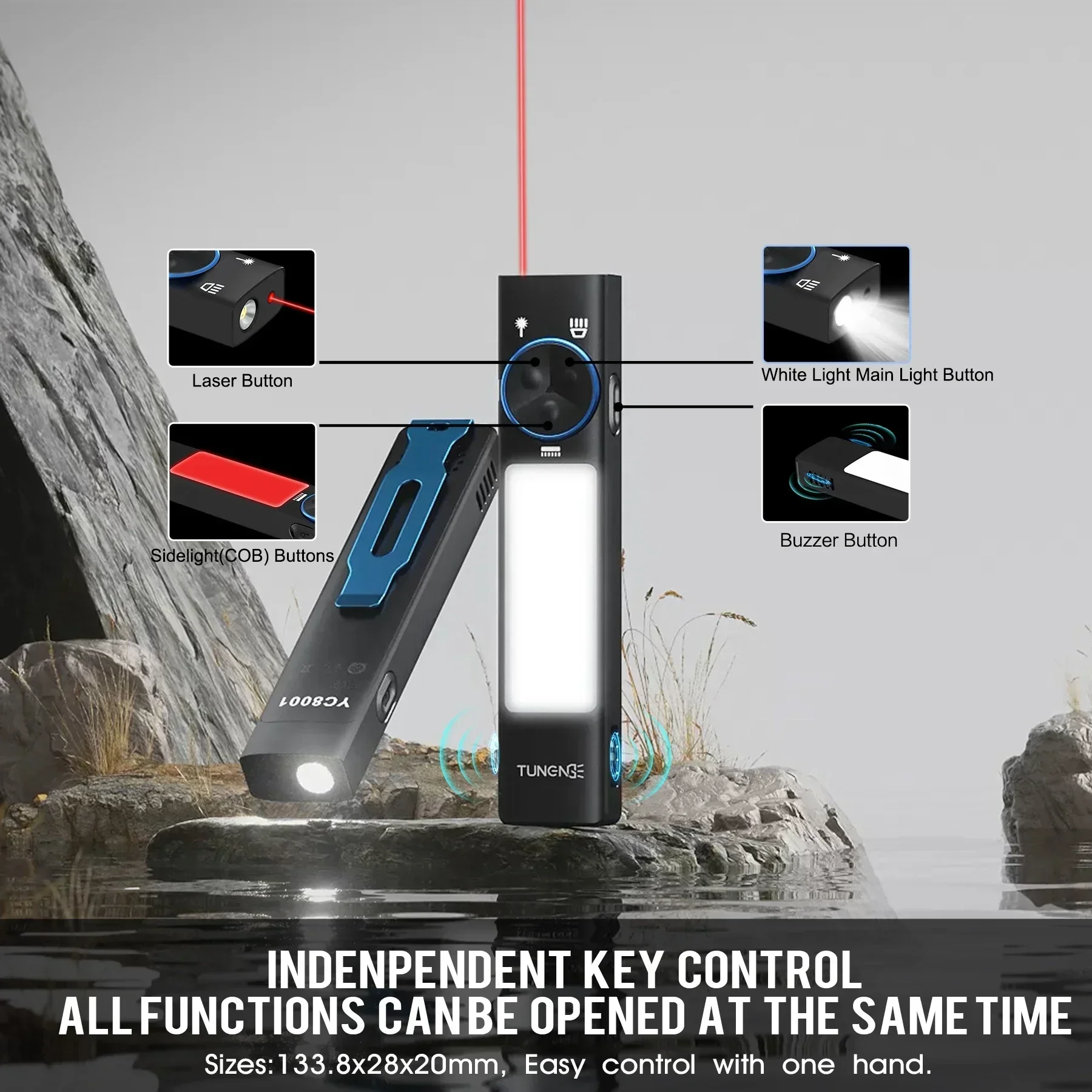 YC8001 1000LM مصباح يدوي EDC صغير، شعلة LED قابلة لإعادة الشحن مع مشبك قلم ومغناطيس وجرس، ضوء سلسلة مفاتيح للتخييم في حالات الطوارئ #3