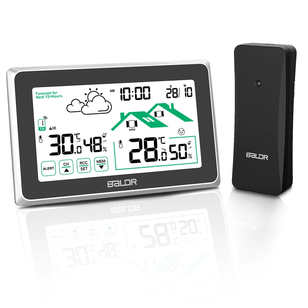 BALDR Wetterstation, digital, DCF, Funksteuerung, Wanduhr, Kalender, LCD-Thermometer, Hygrometer, Aufzeichnung, Trendvorhersagesensor – 40 ℃