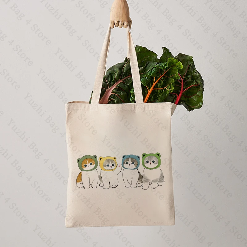 Bolso de mano con patrón de gatos Kawaii, bolsa de mercado amigable con los gatos, bolsas de lona, regalo para niños, regalos para el Día de los