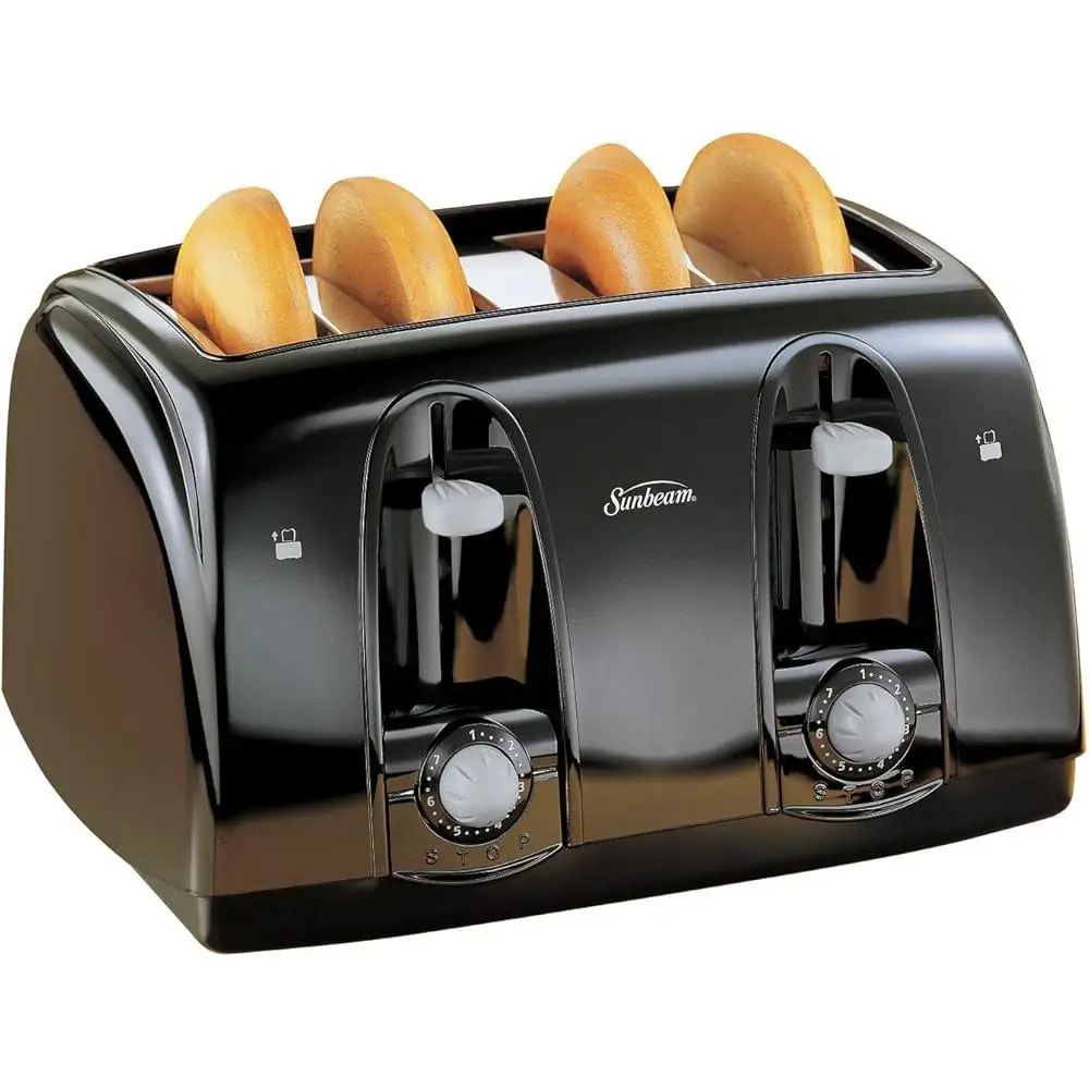Тостер с широким слотом и 4 ломтиками. Очень широкие слоты. Электронная технология тостов. Регулируемые настройки теста. Универсальный хлеб-бублик.