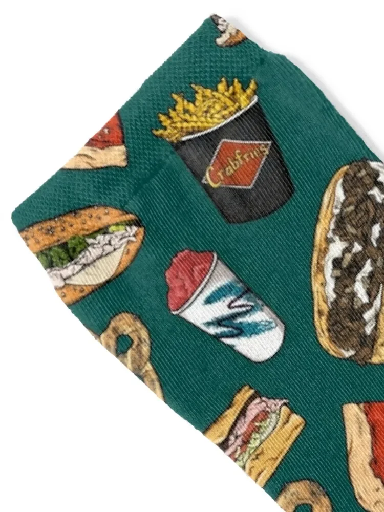 Philly Foods Pattern - Dark Green Socks funny gifts set Designer Man Socks Women\'s