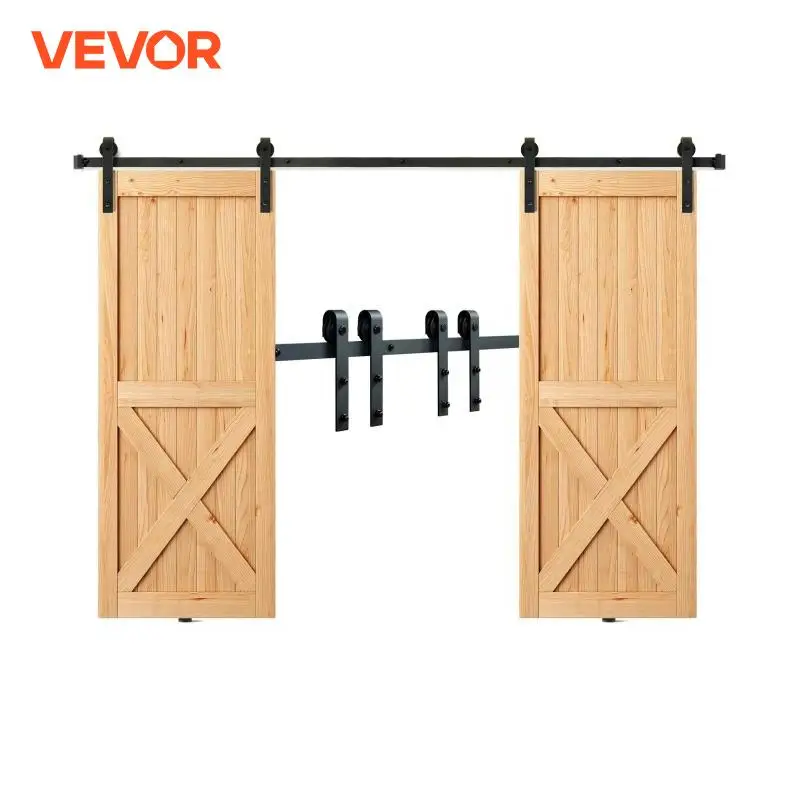 VEVOR 8/10FT Sliding Barn Door Hardware Kit 330LBS Heavy Duty Barn Door Track Kit for Double Doors with Smooth & Silent Pulley