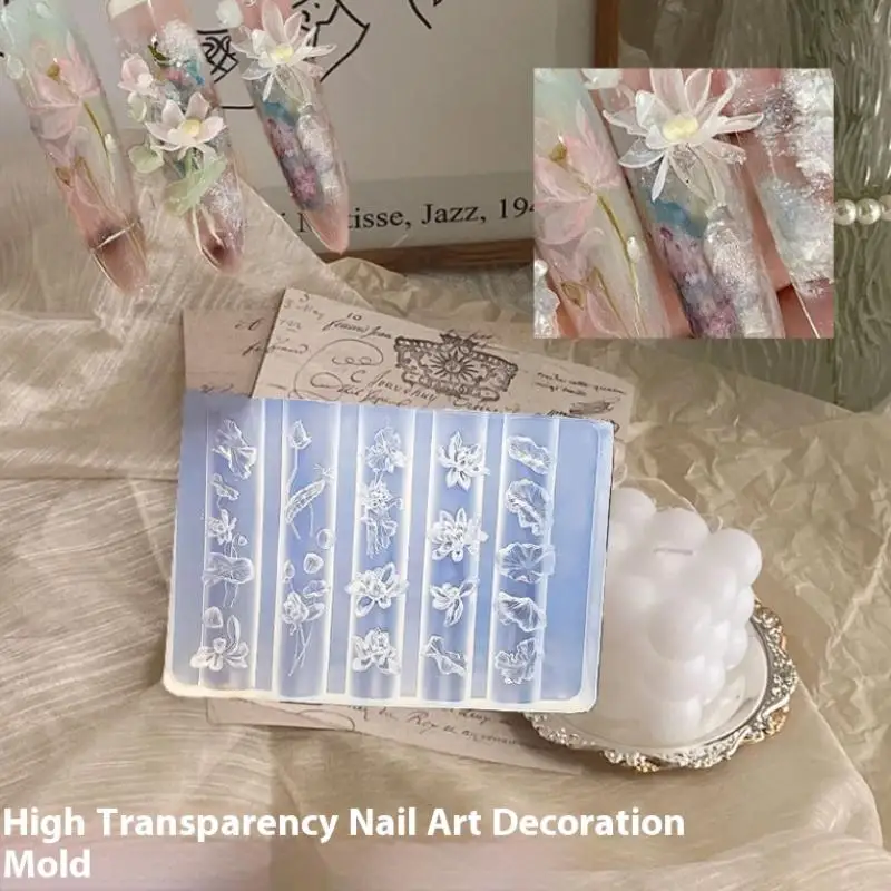 Moule à ongles en Silicone orchidée Lotus, fleur, sculpture d'ongles, décorations, Design, plaque d'estampage stéréoscopique, outils de manucure, nouvelle collection
