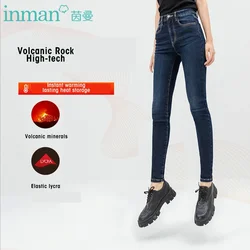 INMAN Autumn Winter Women's Jeans Skinny Denims Legging Pants Streetwear Volcanic Rock Thermal Snug Warm High Waist Thin Plush