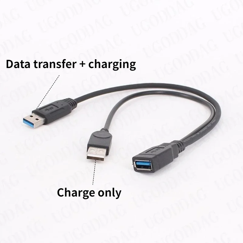 30cm USB 3.0 Female To Dual USB Male with Extra Power Data Y Extension Cable USB One Female Two Male Data Charging Cable