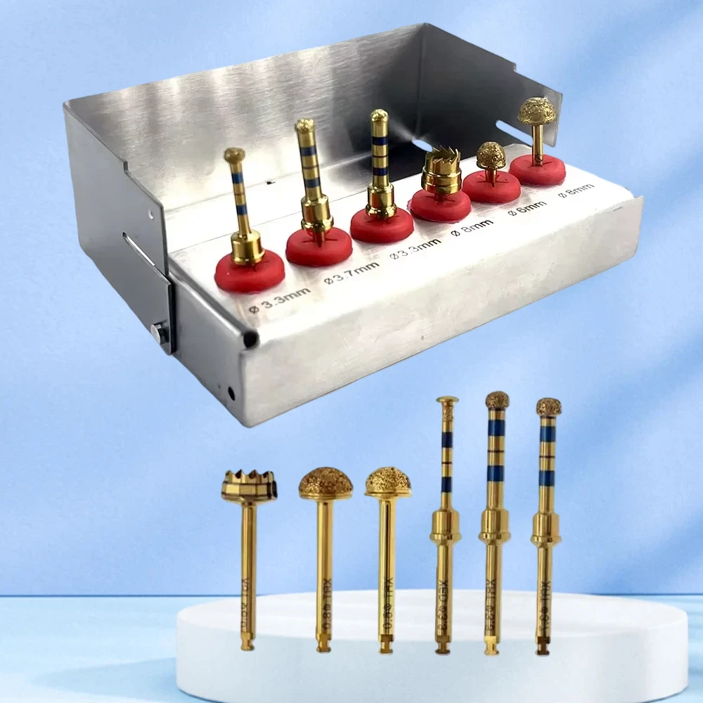 

6 шт., комплект сверл для подъема зубных имплантатов, боковая развертка с алмазным покрытием, сверла для костей, инструменты для зубных имплантатов