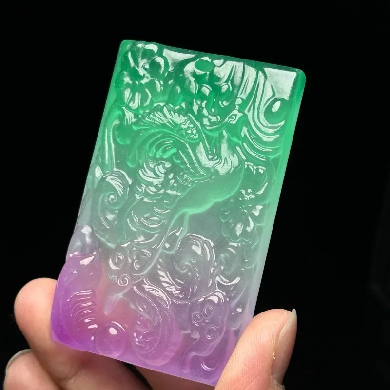 

Natural High Ice Quartzite Jade Spring Color Phoenix Pendant Necklace Jewelry