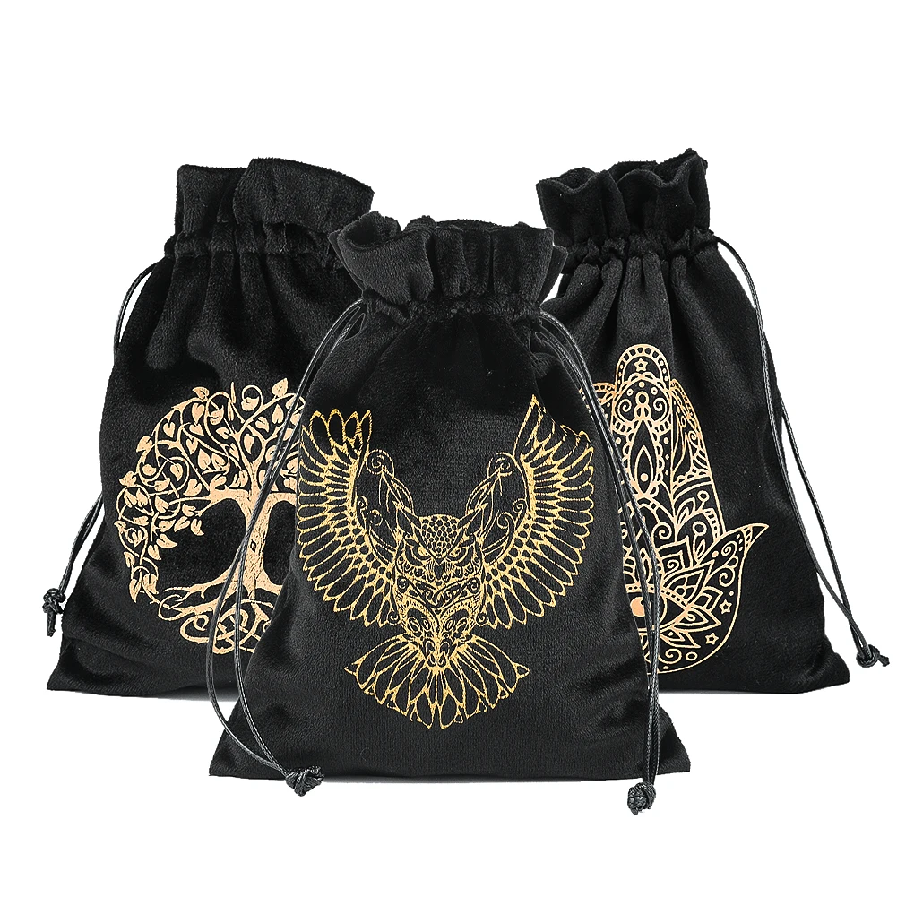 Tarot Black Velvet Drawstring Organiser Bag Hamsa Hand Jewelry Crystal Gift Packaging Bags for Necklace Earrings Storage Decor