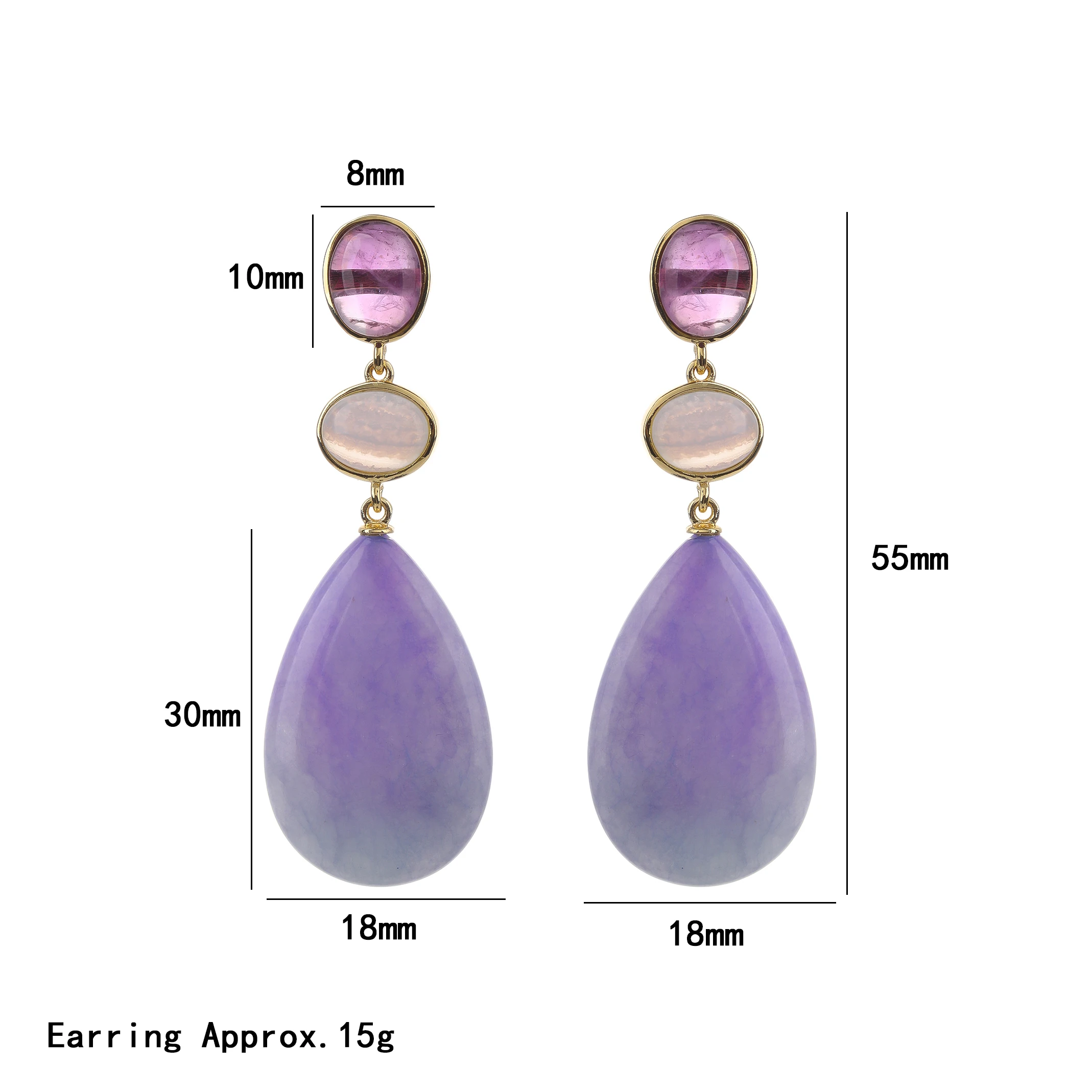 High Quality Natural Rose Quartz Jade Teardrop Pendant Earrings Fashion Dangle with Hot New Style Amethyst High Quality Hot Sale