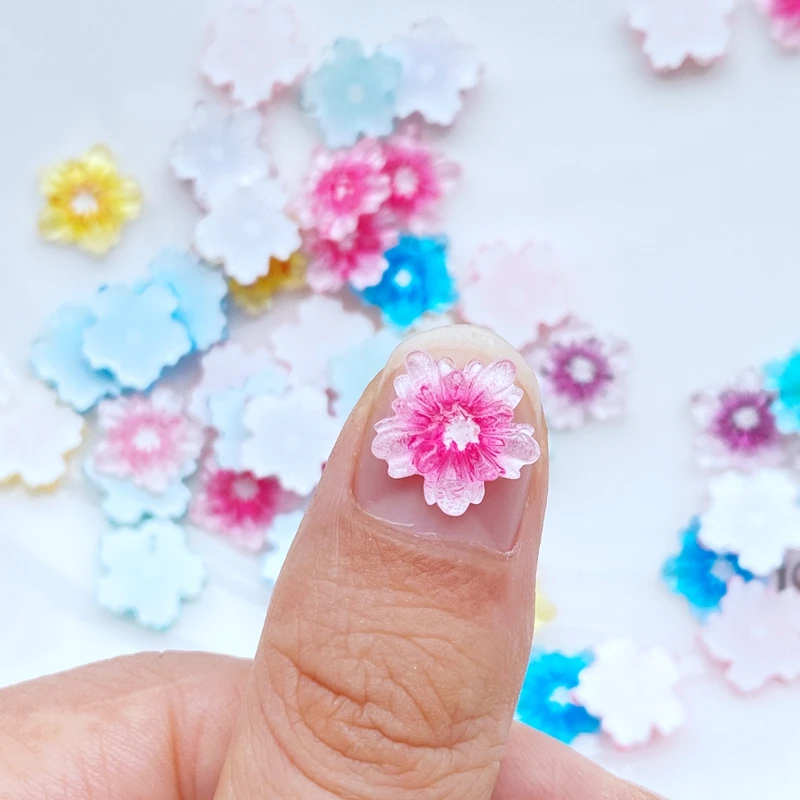 50Pcs 11mm Mini Colorful Snowflake Nail Art Resin Nail Art Charms Flower Shaped Manicure Supplies