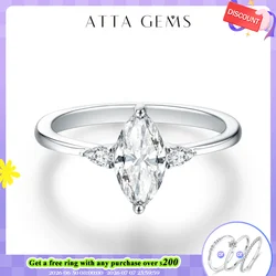 ATTAGEMS 2023 Marquise 1CT Moissanite Ring Real 925 Sterling Silver Rings for Women Men Anniversary Fine Jewelry Wedding Gift