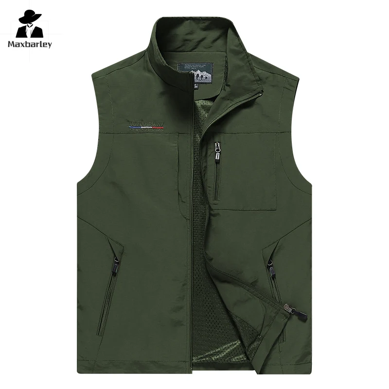 

Spring Summer Mesh Vest Many Pockets Men Outdoors Thin Multi Pocket Classic Waistcoat Male Photographer Sleeveless Jacket 6XL