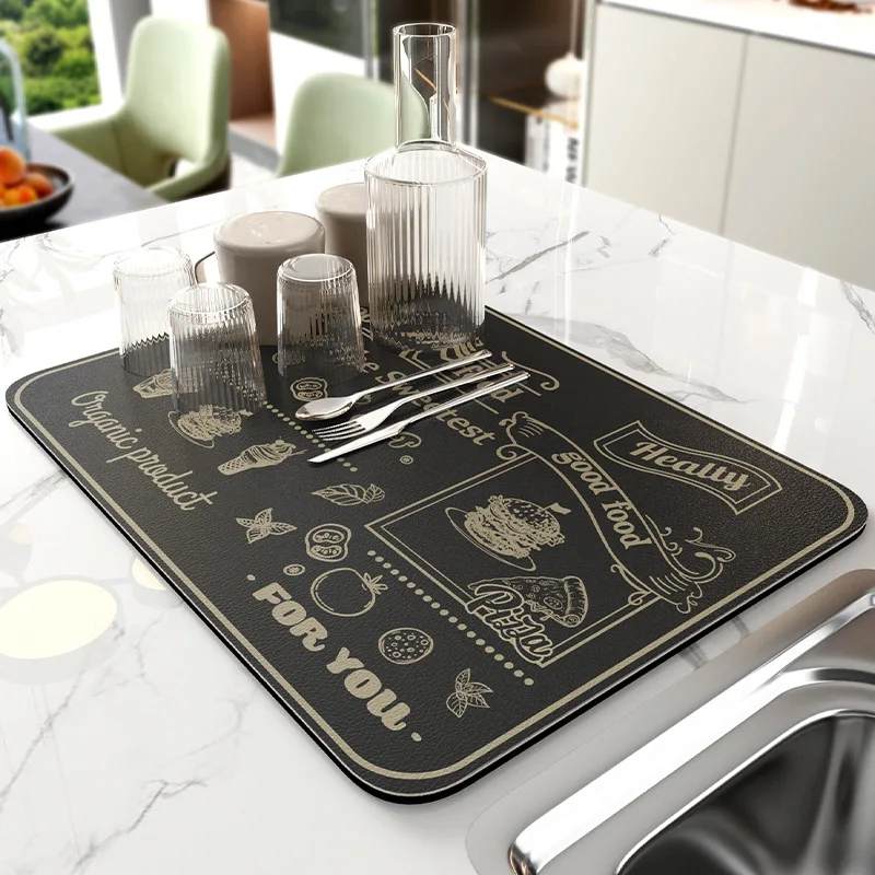 Cartoon Printed Kitchen Drainage Mats Square Diatom Mud Absorbent Quick-Drying Pad Soft Durable Tableware Mat for Home Hotel