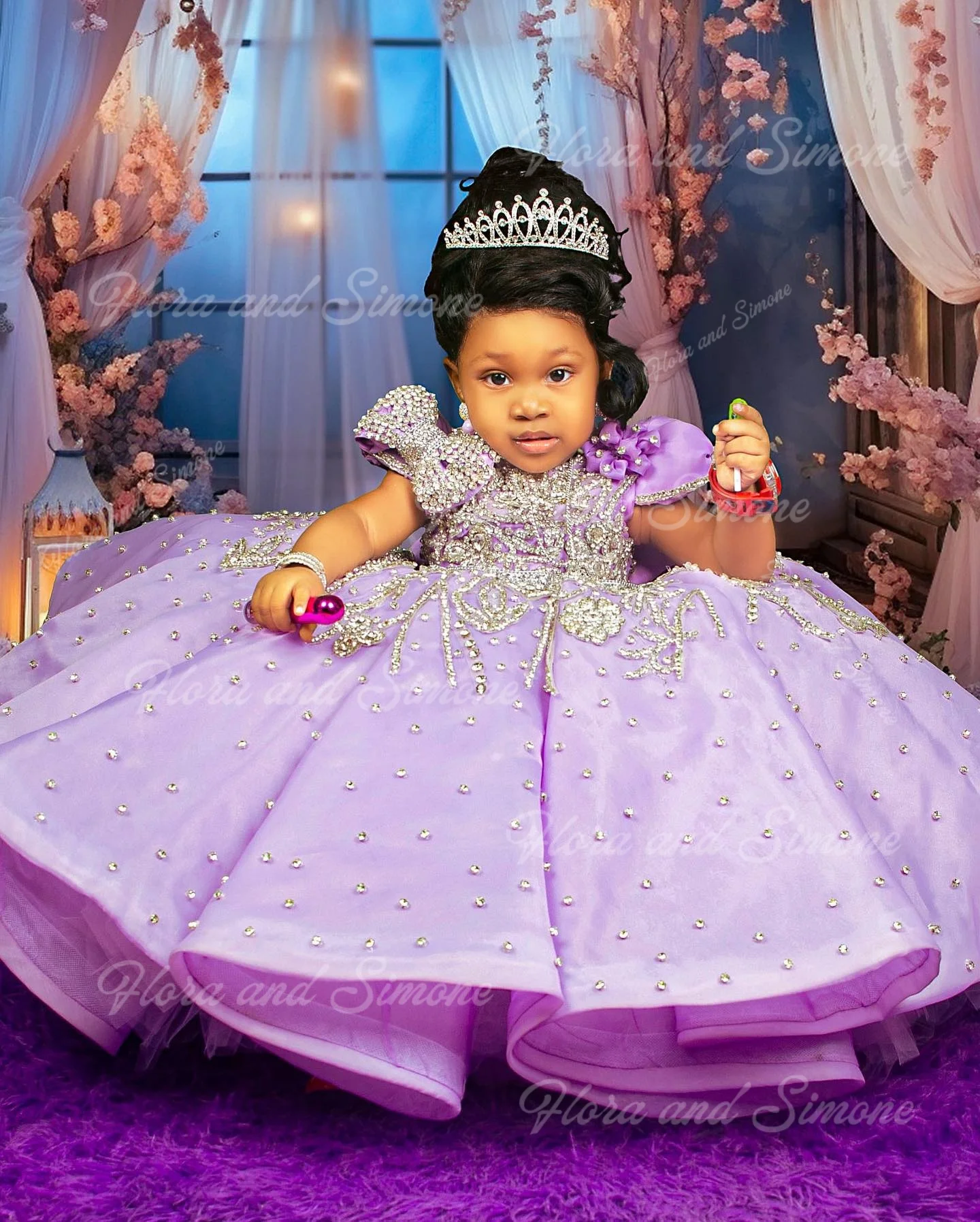 Vestidos de niña de flores moradas para boda, vestido de fiesta de cumpleaños de banquete de noche de princesa pequeña de calidad de cristal de lujo personalizado