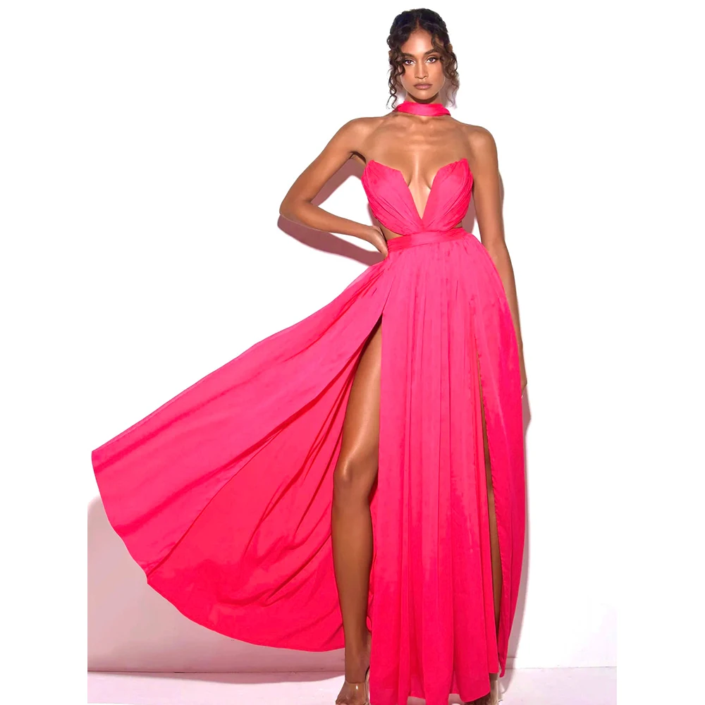 

High Slit Sexy Backless Solid Color Evening Sweetheart Trumpet Sleeveless Robe De Soire