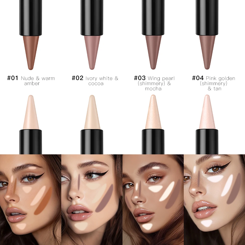 4Colors Double‑Headed Contouring Stick Concealer Highlighter Three‑Dimensional Nose Bridge Shadow V‑Face Shaping Facial Makeup Cosmetic