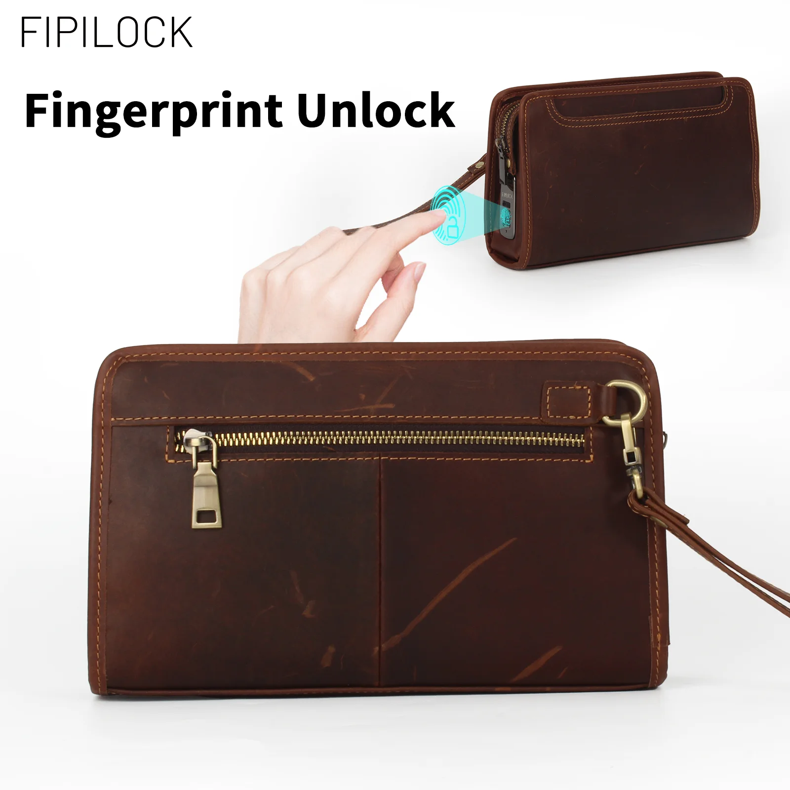 fipilock-メンズクラッチバッグ-レディースメッセンジャーバッグ-ハンドバッグ-クレイジーホーススキンpu-スマート指紋認証ロック付き-盗難防止機能付き