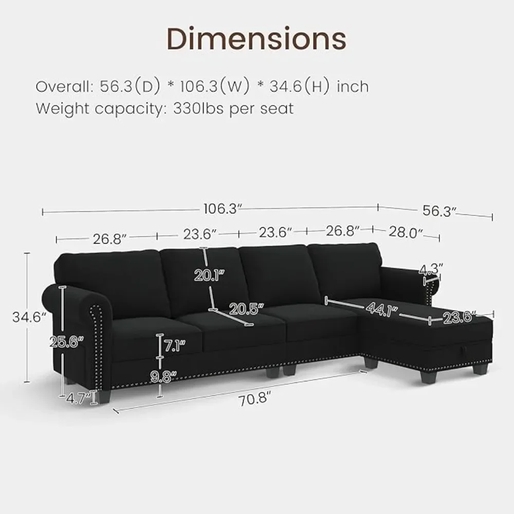 Velvet Sectional Sofa L Shaped Sectional Couch with Reversible Chaise Convertible 4 Seater Sofa Couch for Small Space