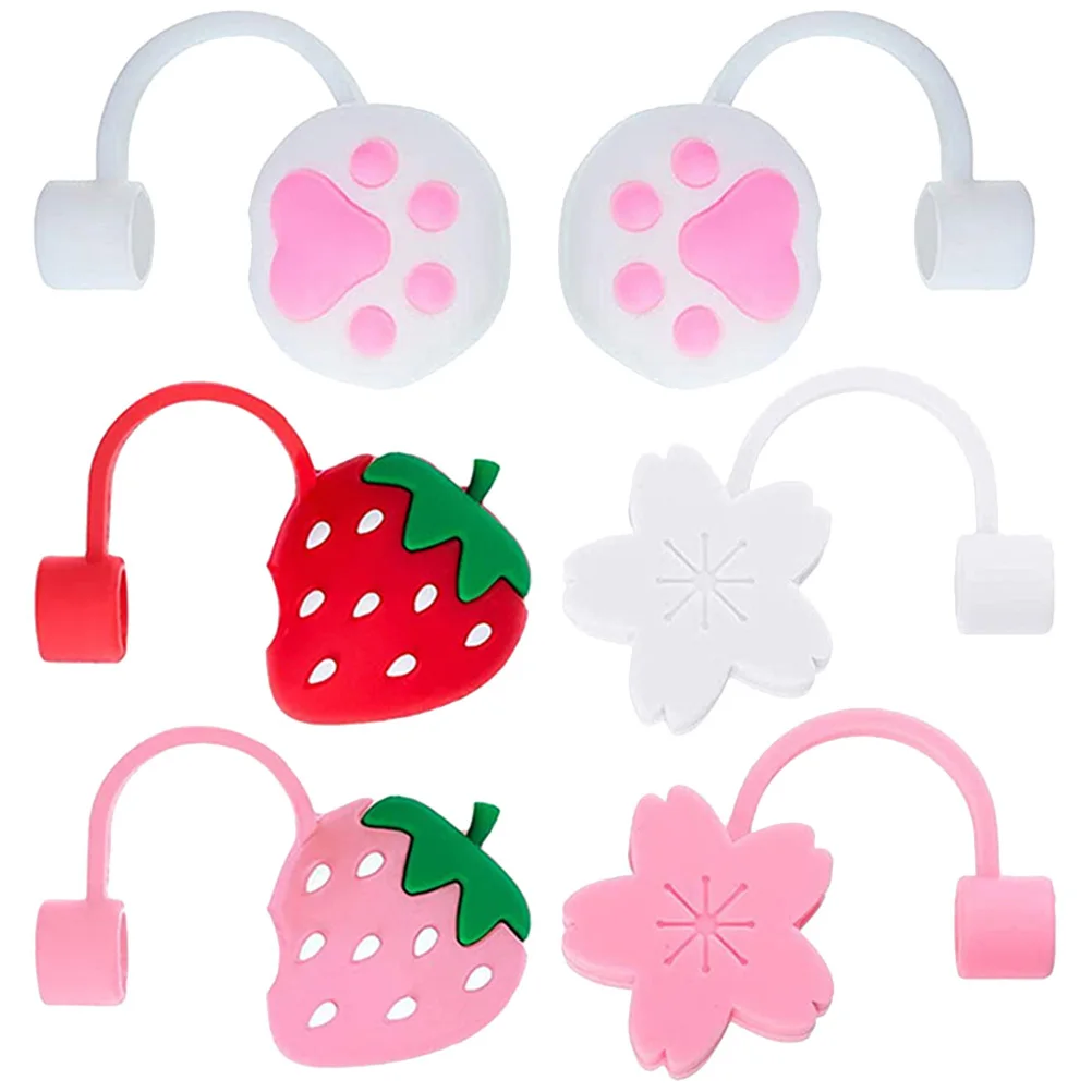 

6 Pcs Straw Cover Cap Bulk Silicone Topper Drinking Tips Small Covers Cartoon Toppers Straws