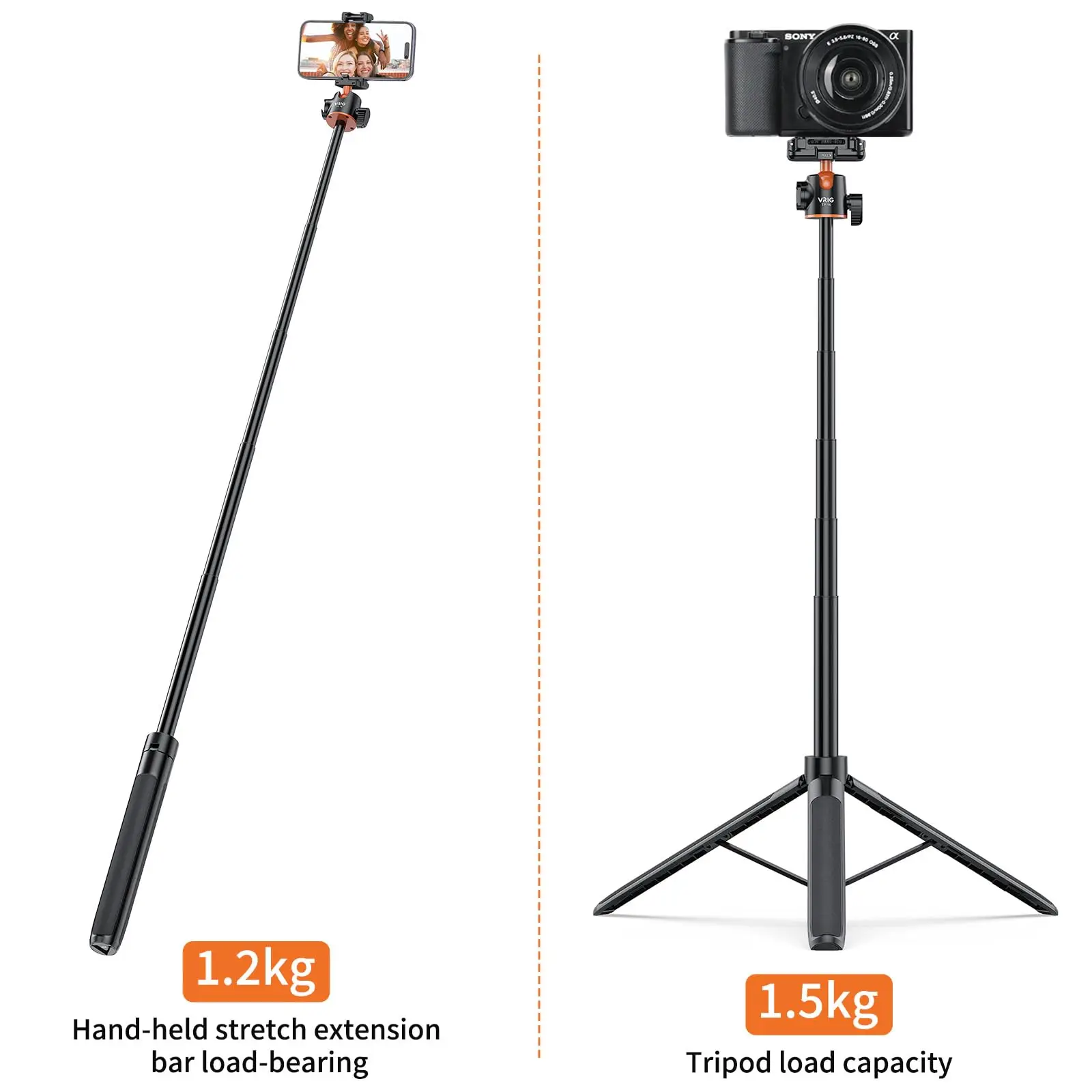 Imagem -02 - Vrig-tripé de Telefone Extensível Selfie Stick Suporte com Clipe de Telefone Rotação 360 Apto para Iphone Sony Canon Gopro Tp16 55